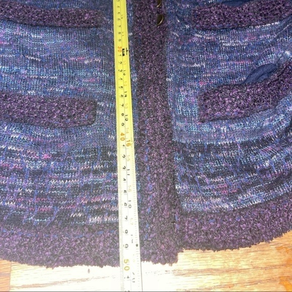 Free People Sweater Cardigan Size Med Tweed Trim Knit Purple Cotton Silk Angora - Picture 10 of 11